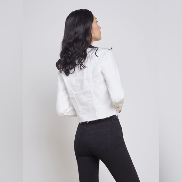 L'AGENCE $335 Janelle Denim Jean Jacket Raw Edge Blanc White - Picture 4 of 13
